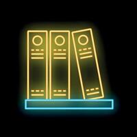 Neon glowing office binders on shelf icon illustration on a black background vector