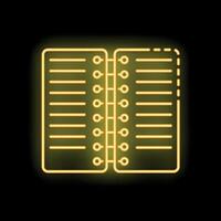 Glowing neon yellow spiral notepad icon showing taking notes concept on black background vector