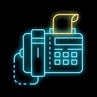 Neon fax machine sending a document icon illustration on dark background vector