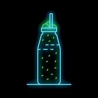 Neon sign of a smoothie in mason jar with straw and lime slices vector
