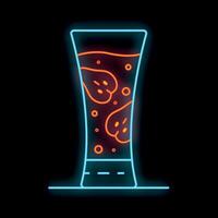 Neon sign of fresh squeezed apple juice in glass with bubbles on black background vector