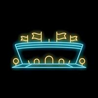Glowing neon sign depicting a stadium for sporting events vector