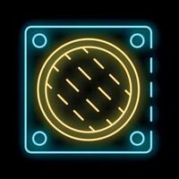 Neon icon of round waffle iron with heating indicator light vector