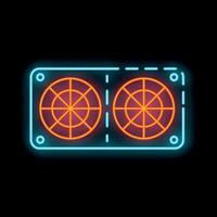 Neon icon of computer fans cooling system showing overheating issue vector