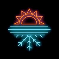 Neon sign showing a sun setting over the horizon and a snowflake vector