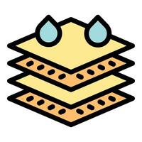 Waterproof breathable membrane fabric material icon showing water drops repelling from its surface vector
