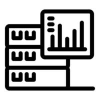 Server room showing analytics graph on monitor icon vector outline