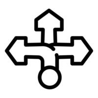 Three way directional arrow pointing towards different directions vector