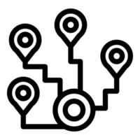 Black outline icon showing interconnected pin locations on a map vector