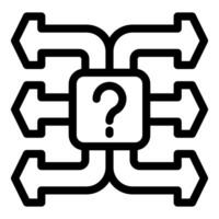 Question mark surrounded by arrows representing difficult decision making vector