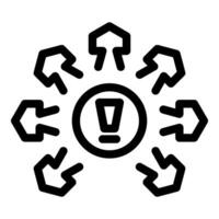 Exclamation mark surrounded by arrows pointing to it representing focusing on problem vector