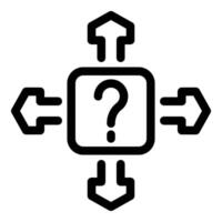Question mark with arrows pointing in and out representing decision making vector
