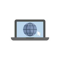 Laptop displaying internet web browser with mouse cursor clicking globe icon vector
