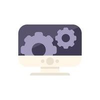 Computer monitor displaying gears representing software development process vector