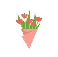 Bouquet of red tulips wrapped in pink paper for a romantic occasion vector