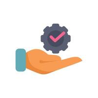 Hand holding gear with check mark representing successful task management vector