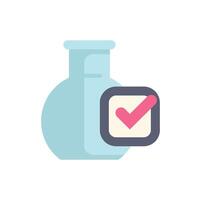 Laboratory glassware beaker receiving passing check mark symbol icon vector