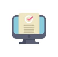 Desktop computer displaying validated document with check mark icon vector