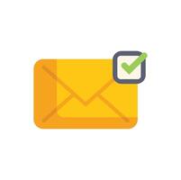 Yellow envelope receiving check mark icon for email validation vector