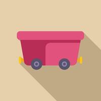 Pink mining cart carrying coal on rails with long shadow vector
