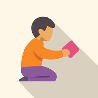 Boy playing with blocks on the floor icon flat style vector