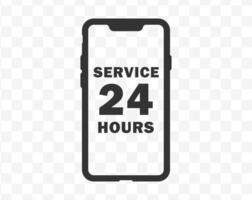 24 7 Service open 24 h hours a day and 7 days a week phone icon. Shop service call support logo symbol sign button. illustration image. Isolated on white background. vector