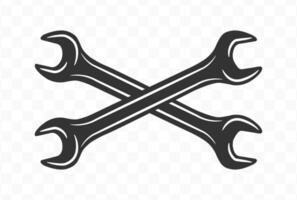 Simple style workshop tool wrench icon shape symbol. Fixing mechanic service logo sign. Crossed tools illustration image. Isolated on white background. vector