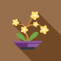 Yellow bonsai tree growing in a pot with long shadow vector
