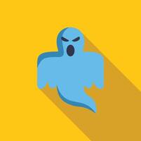 Blue ghost floating on yellow background with long shadow vector