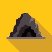 Dark cave entrance surrounded by rocks flat design icon with long shadow vector