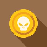 Golden coin is showing skull symbol on the front side with long shadow effect vector