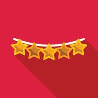Five golden stars hanging on a string receiving a perfect rating vector