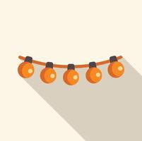 Orange string lights hanging on a cable with long shadow vector