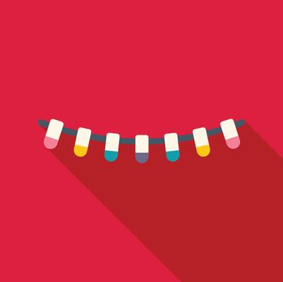 String of lights illuminating with colorful bright bulbs