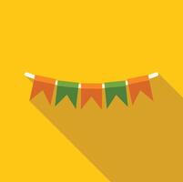 Garland of triangular flags hanging on yellow background vector