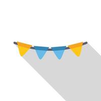 String of triangle flags hanging on rope icon flat design style vector