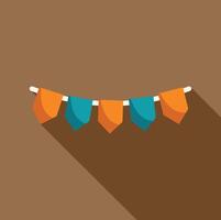 String of triangular flags hanging on a rope for party decoration flat design icon vector