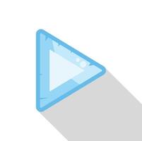 Blue ice play button casting long shadow on white background vector