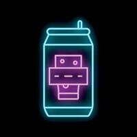 Glowing neon sign of a beer can with a drinking straw on a black background vector