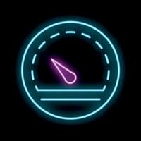 Neon sign representing speedometer showing increasing speed on black background vector