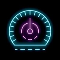 Neon speedometer showing increasing speed on black background vector