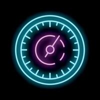 Neon sign representing a gauge showing progress on black background vector