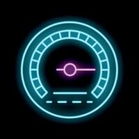 Neon sign representing speedometer showing progress on black background vector
