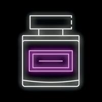 Glowing neon sign depicting a bottle of perfume with blank label on a black background vector