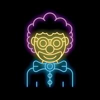 Neon sign representing a smiling clown wearing a bow tie for amusement park promotion vector