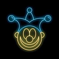 Neon sign representing a smiling clown wearing a hat with bells vector