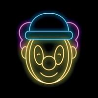 Neon sign representing a clown face with makeup and hat smiling on black background vector