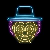 Neon sign representing a smiling clown face with hat for circus advertisement vector