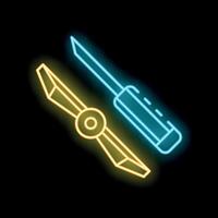 Glowing neon line drawing compass for engineering on black background vector