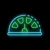 Neon glowing speedometer showing progress on black background vector